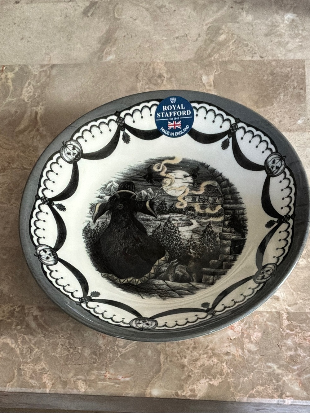 Royal Stafford Black and White Scenic Ceramic Bowl